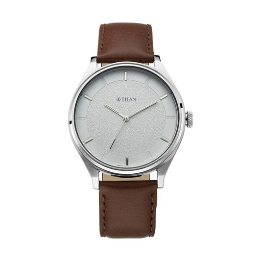 Titan Workwear White Dial Leather Strap Watch for Men