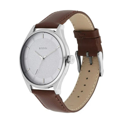 Titan Workwear White Dial Leather Strap Watch for Men