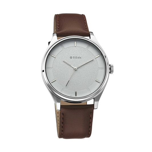 Titan Workwear White Dial Leather Strap Watch for Men