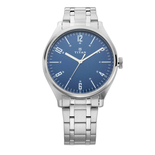 Titan Workwear Blue Dial Analog Metal Strap Watch for Men