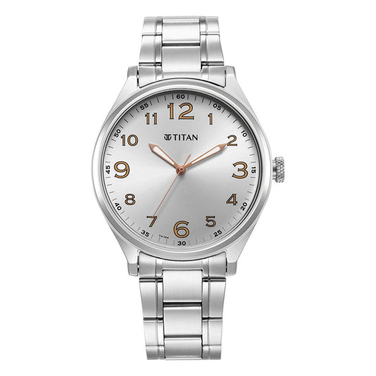 Titan Urban Analog Silver White Dial Metal Strap Watch for Men