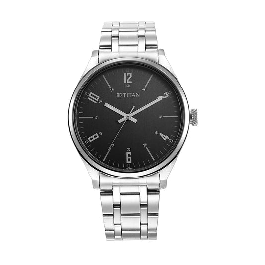 Titan Wrist Wit Grey Dial Stainless Steel Strap Watch for Men