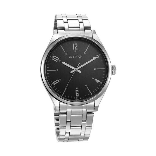 Titan Wrist Wit Grey Dial Stainless Steel Strap Watch for Men