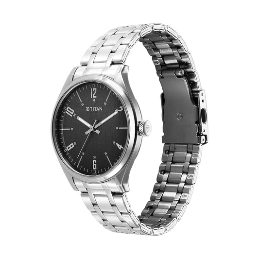 Titan Wrist Wit Grey Dial Stainless Steel Strap Watch for Men