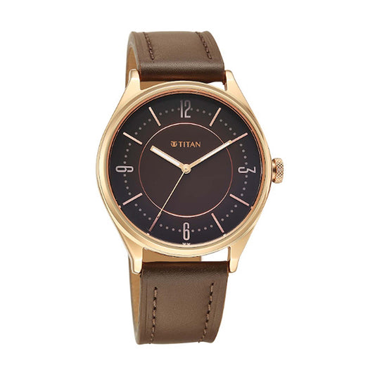 Titan Neo Basics Brown Dial Leather Strap Watch for Men
