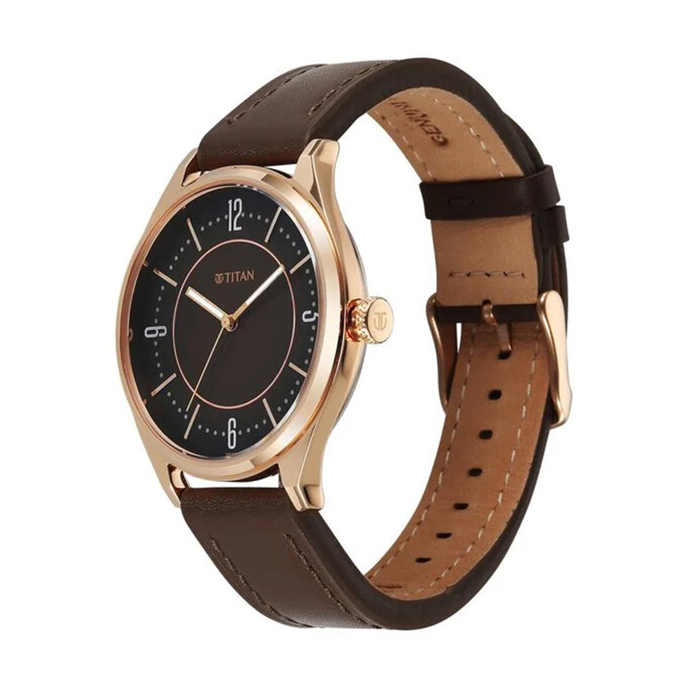 Titan Neo Basics Brown Dial Leather Strap Watch for Men