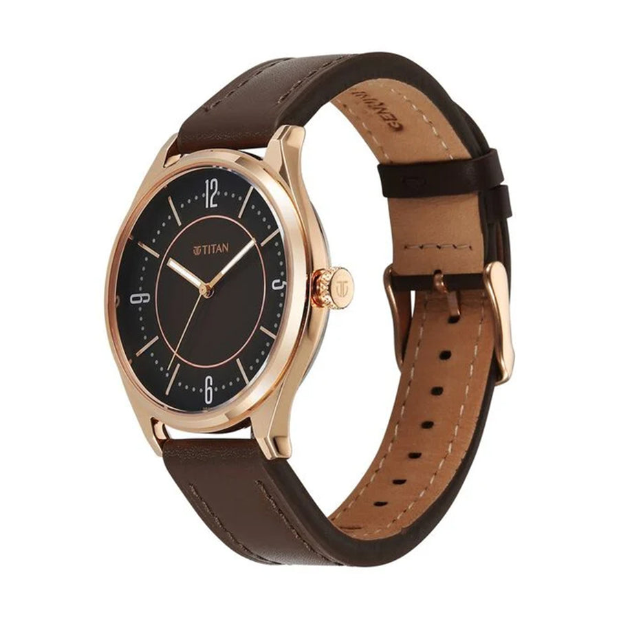 Jam Tangan Tali Kulit Dail Coklat Titan Neo Basics untuk Lelaki