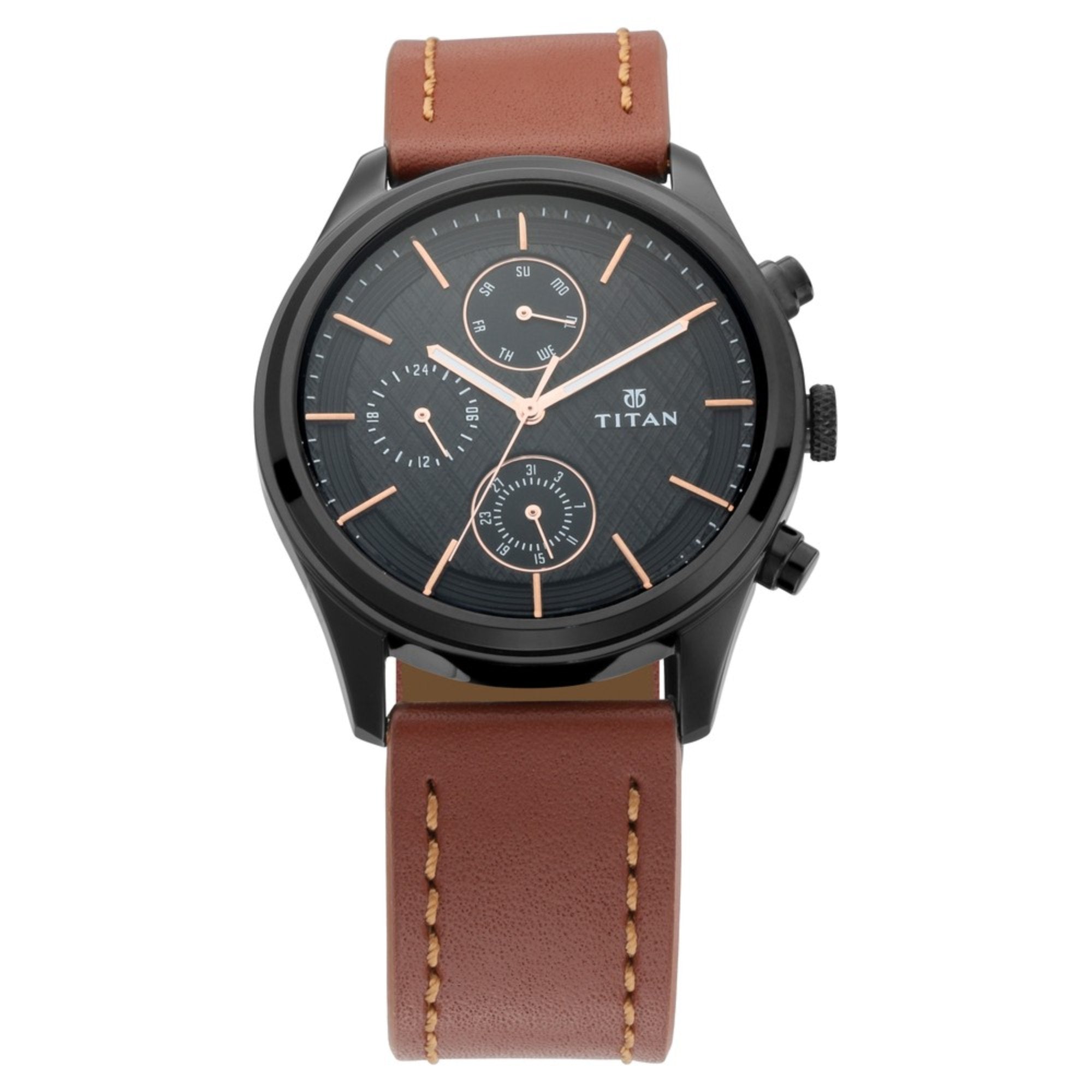 Workwear Watch with Black Dial & Brown Leather Strap-1805NL01