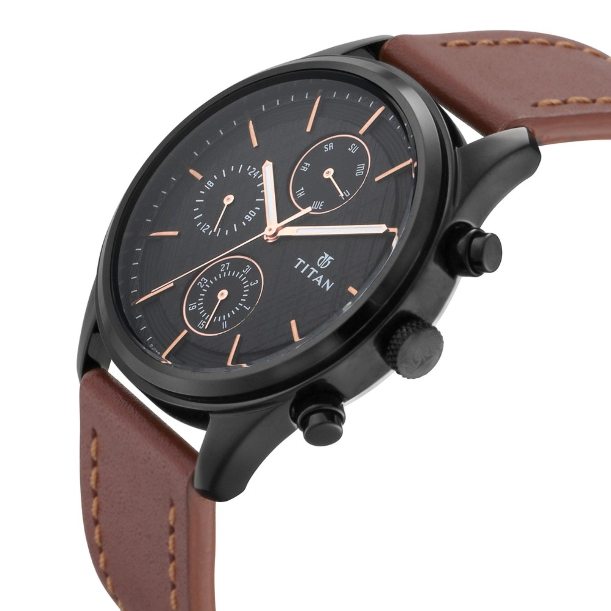 Workwear Watch with Black Dial & Brown Leather Strap-1805NL01