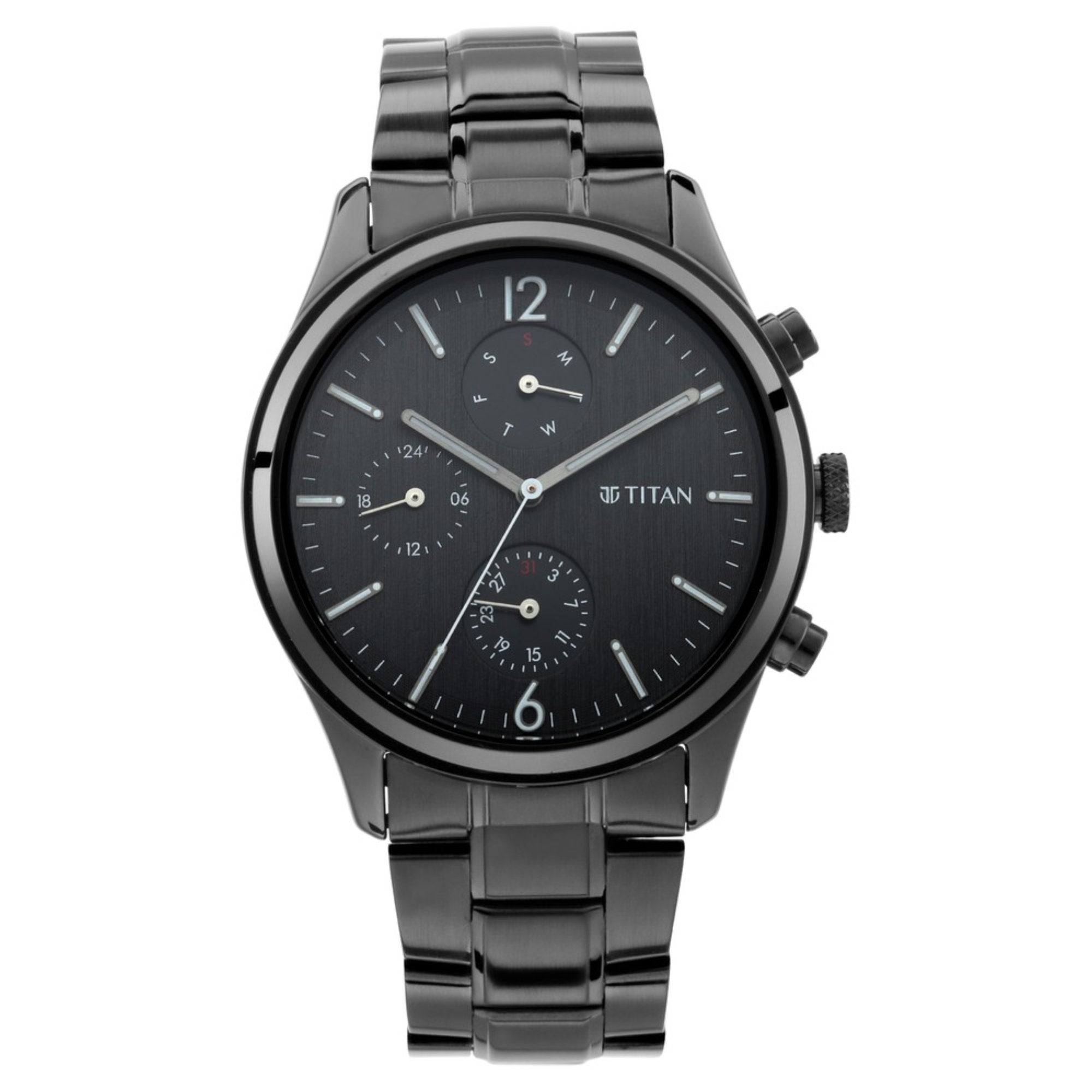 Workwear Watch with Black Dial & Metal Strap-1805NM02