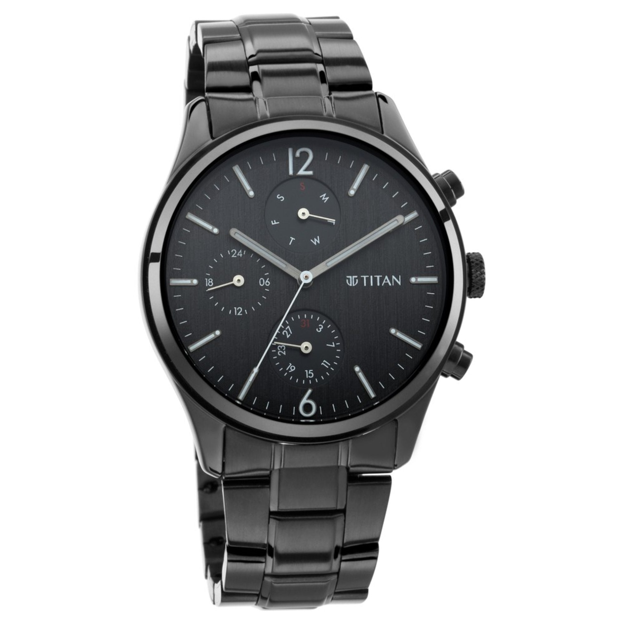 Workwear Watch with Black Dial & Metal Strap-1805NM02