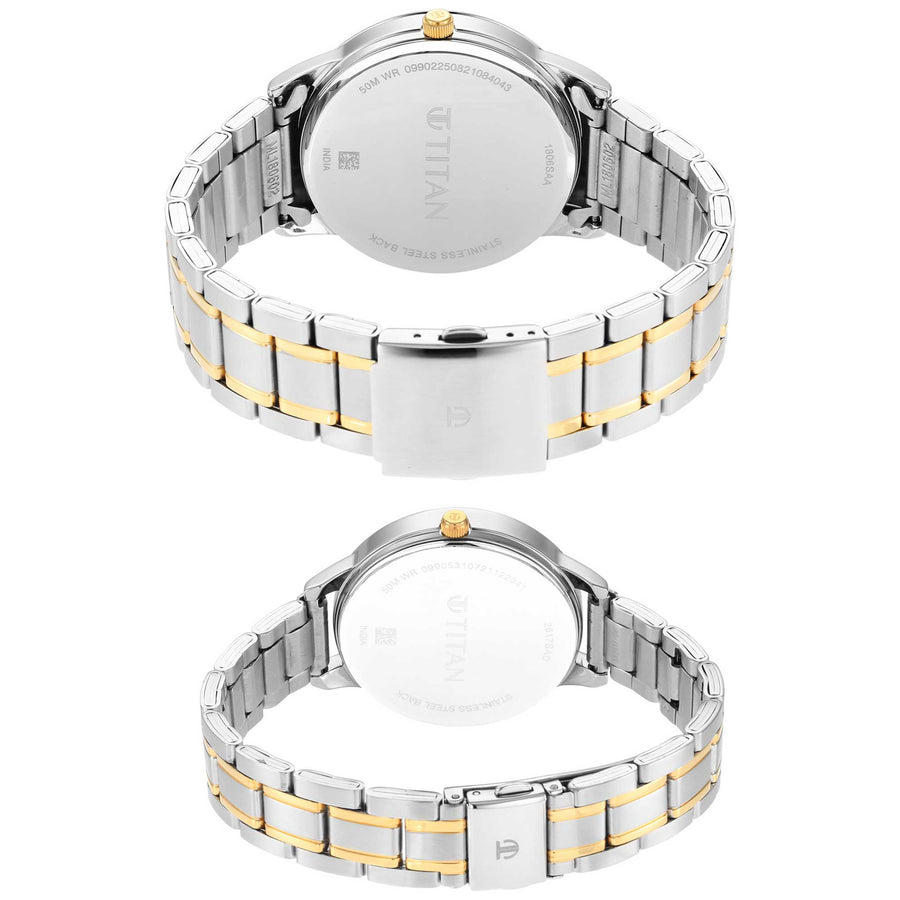 Titan Quartz Analog with Date Blue Dial Stainless Steel Strap Watch for Couple