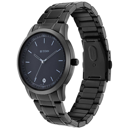 Titan Men's Timeless Style Watch: Refined Black Dial and Metal Strap