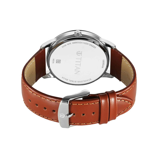 Titan Wrist Wit Blue Dial Leather Strap Watch for Men