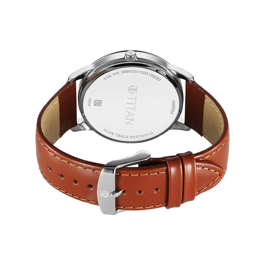 Jam Tangan Lelaki Tali Kulit Dail Biru Titan Wrist Wit