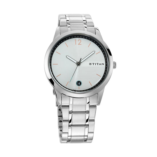 Titan Workwear White Dial Stainless Steel Strap Watch for Men