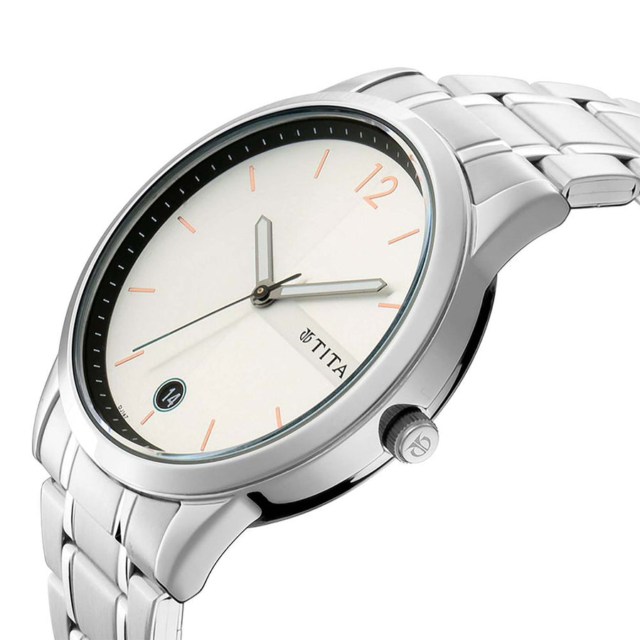 Titan Workwear White Dial Stainless Steel Strap Watch for Men