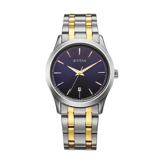 Titan Quartz Blue Dial Stainless Steel Strap Watch for Men