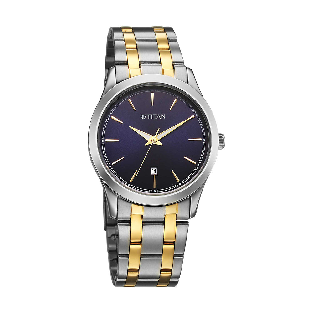 Titan Quartz Blue Dial Stainless Steel Strap Watch for Men