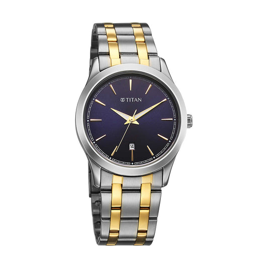 Titan Quartz Blue Dial Stainless Steel Strap Watch for Men