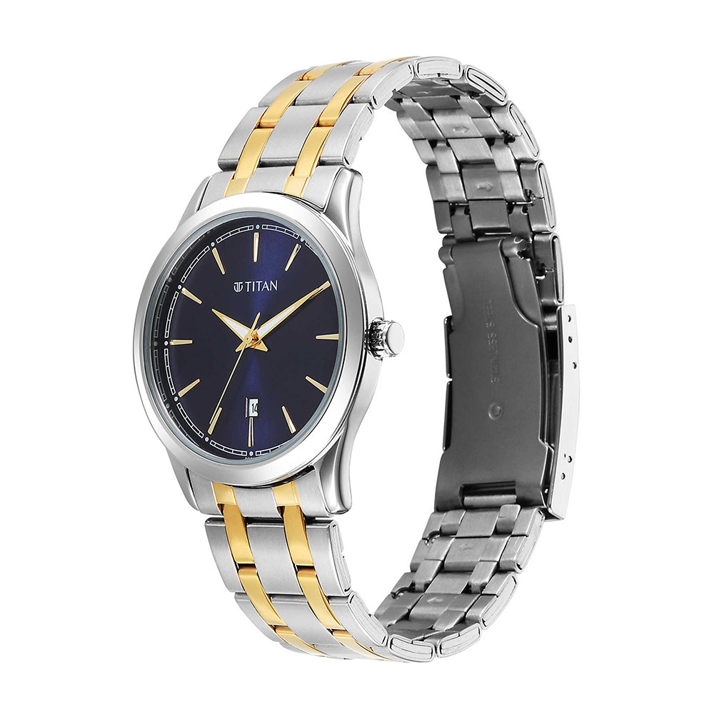 Titan Quartz Blue Dial Stainless Steel Strap Watch for Men