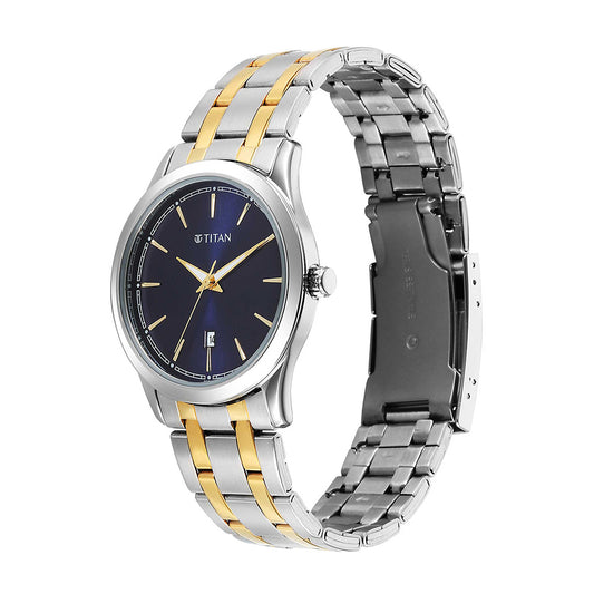 Titan Quartz Blue Dial Stainless Steel Strap Watch for Men