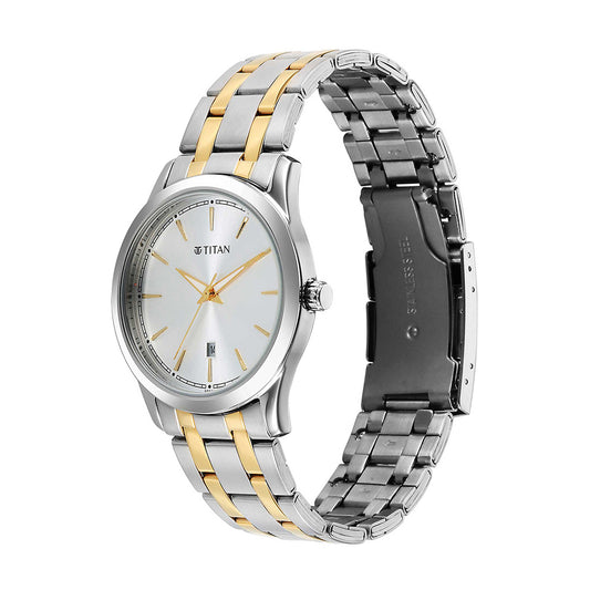 Titan Quartz Silver Dial Stainless Steel Strap Watch for Men