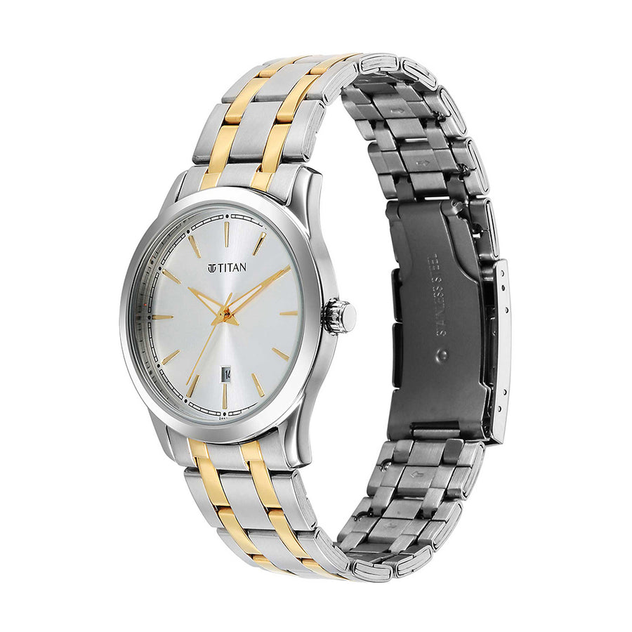 Titan Quartz Silver Dial Stainless Steel Strap Watch for Men