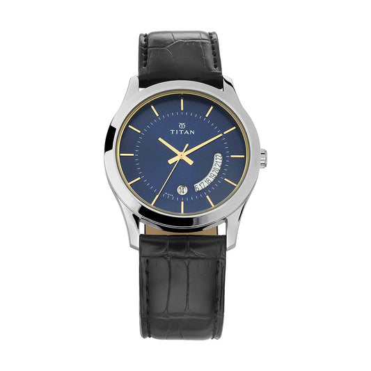 Titan Quartz Blue Dial Leather Strap Watch for Men