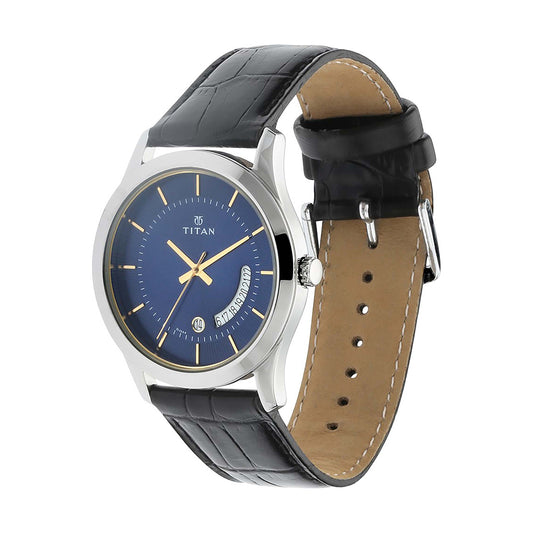 Titan Quartz Blue Dial Leather Strap Watch for Men