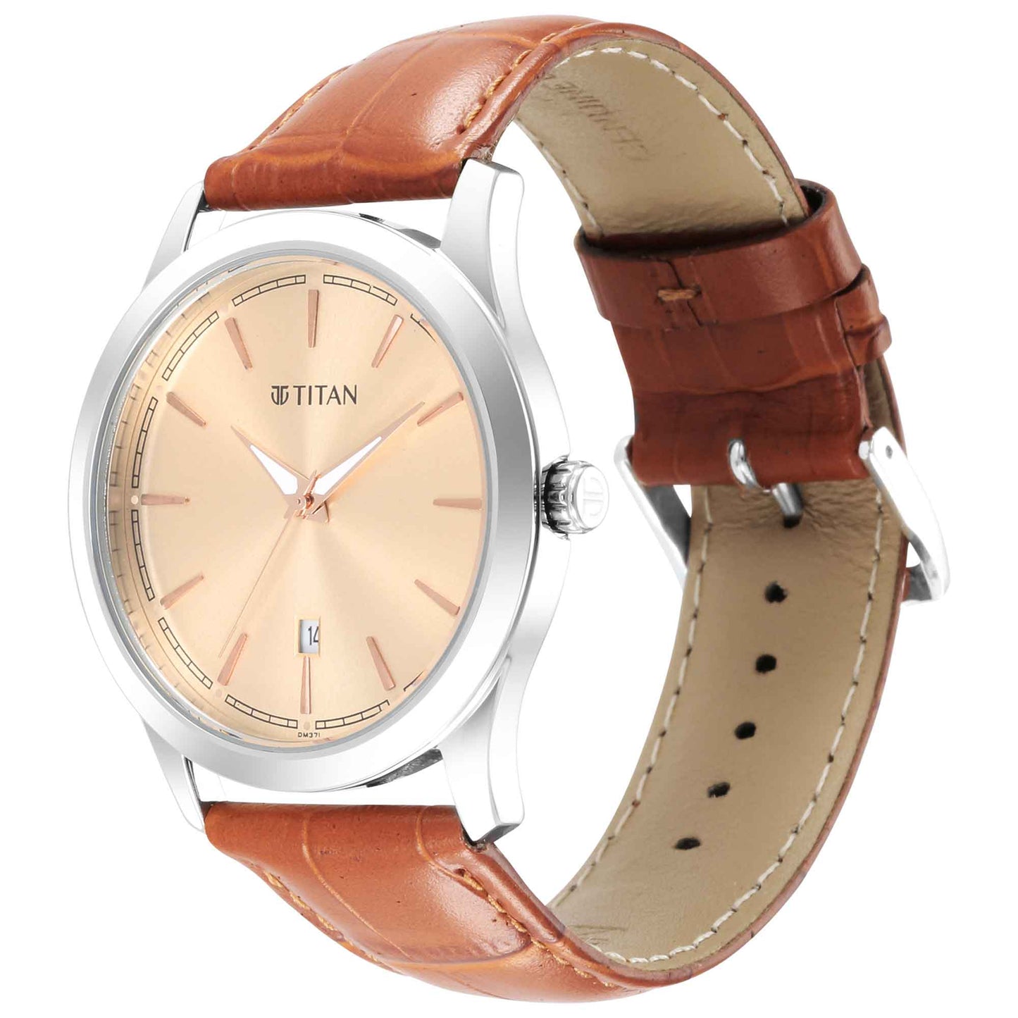 Titan Trendsetters Light Rose Gold Dial Analog Leather Strap watch for Men