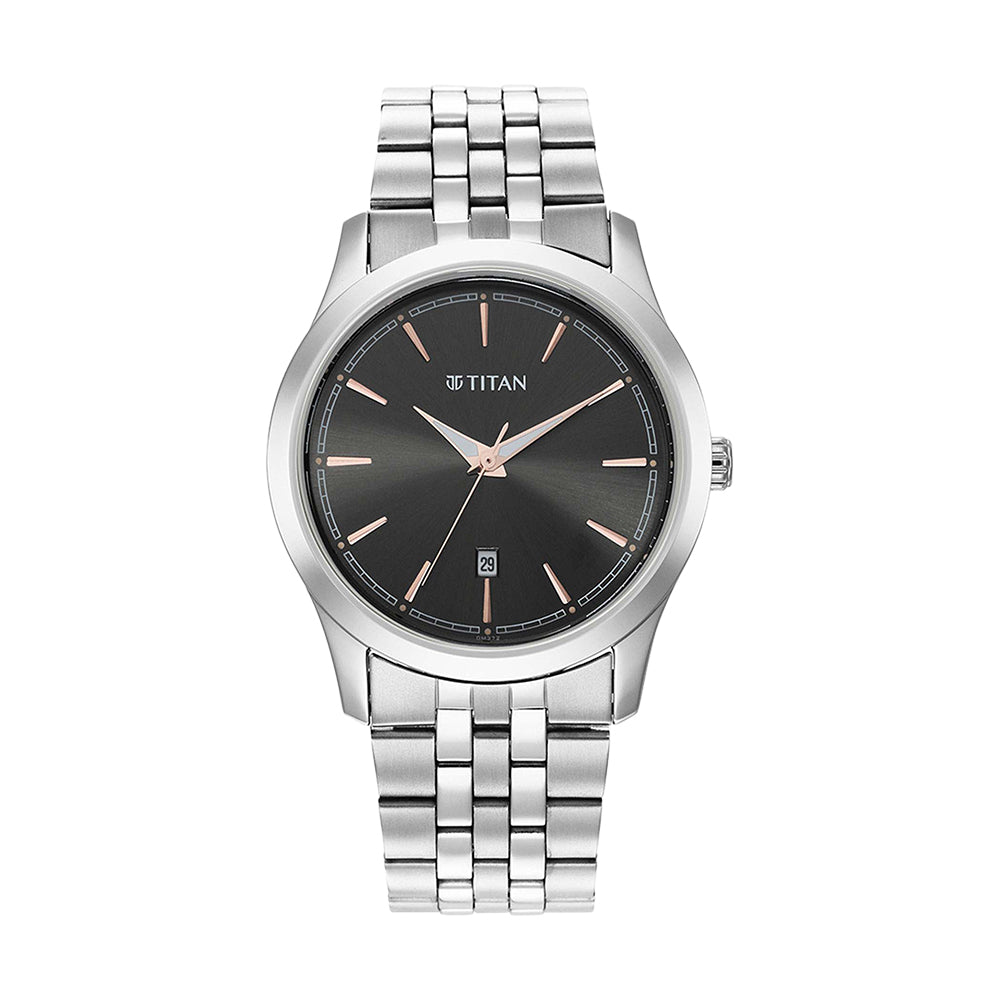 Titan Trendsetters Anthracite Dial Stainless Steel Strap Watch for Men