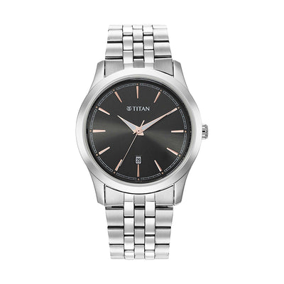 Titan Trendsetters Anthracite Dial Stainless Steel Strap Watch for Men