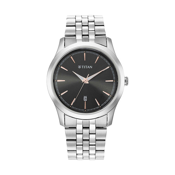 Titan Trendsetters Anthracite Dial Stainless Steel Strap Watch for Men