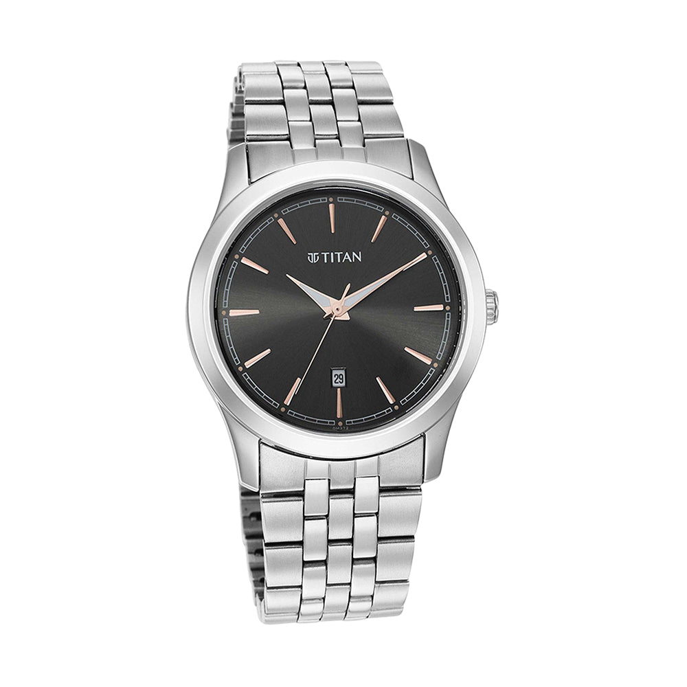 Titan Trendsetters Anthracite Dial Stainless Steel Strap Watch for Men
