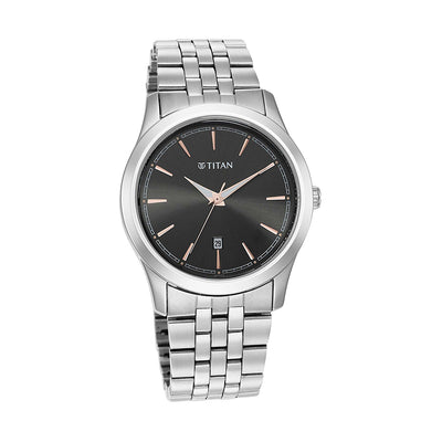 Titan Trendsetters Anthracite Dial Stainless Steel Strap Watch for Men