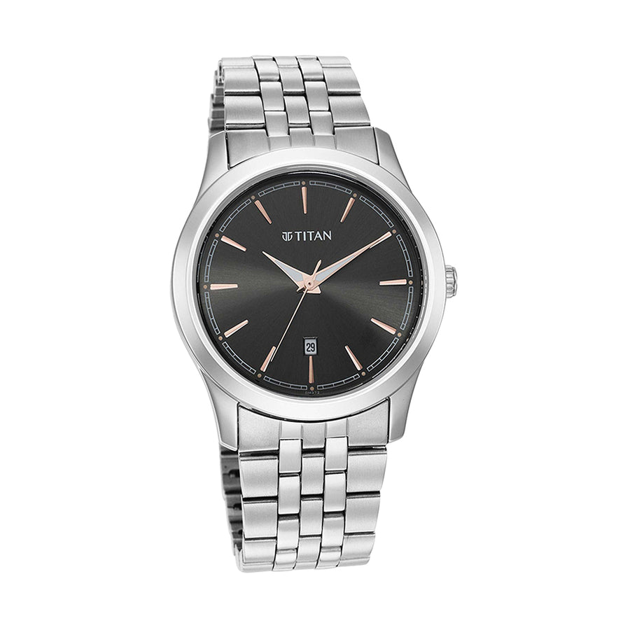 Titan Trendsetters Anthracite Dial Stainless Steel Strap Watch for Men