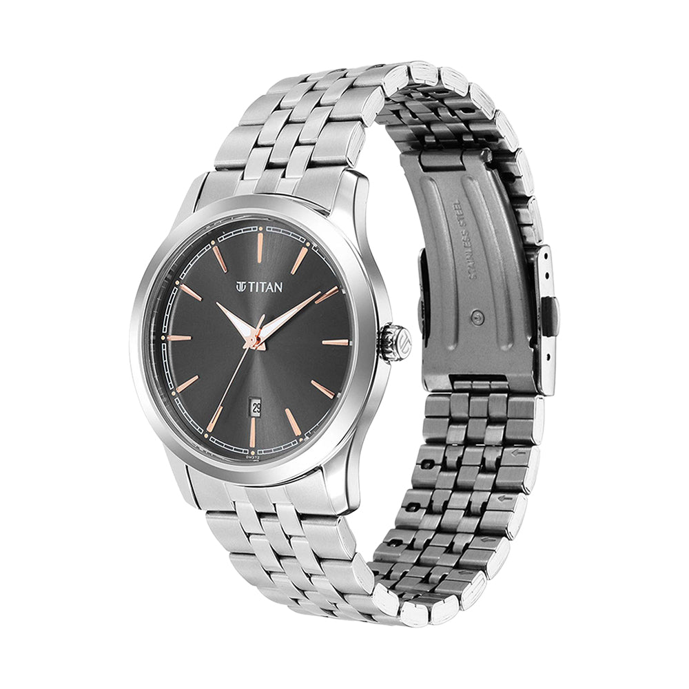 Titan Trendsetters Anthracite Dial Stainless Steel Strap Watch for Men