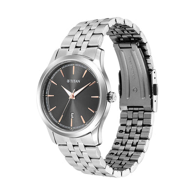 Titan Trendsetters Anthracite Dial Stainless Steel Strap Watch for Men