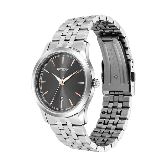Titan Trendsetters Anthracite Dial Stainless Steel Strap Watch for Men