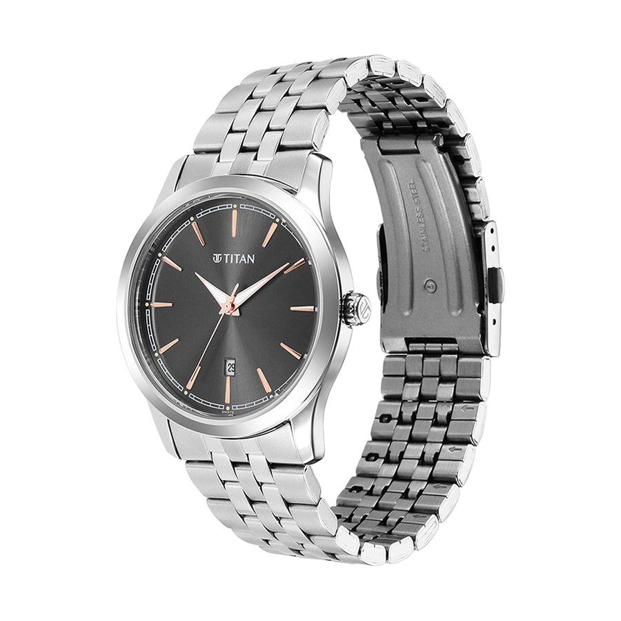 Titan Trendsetters Anthracite Dial Stainless Steel Strap Watch for Men