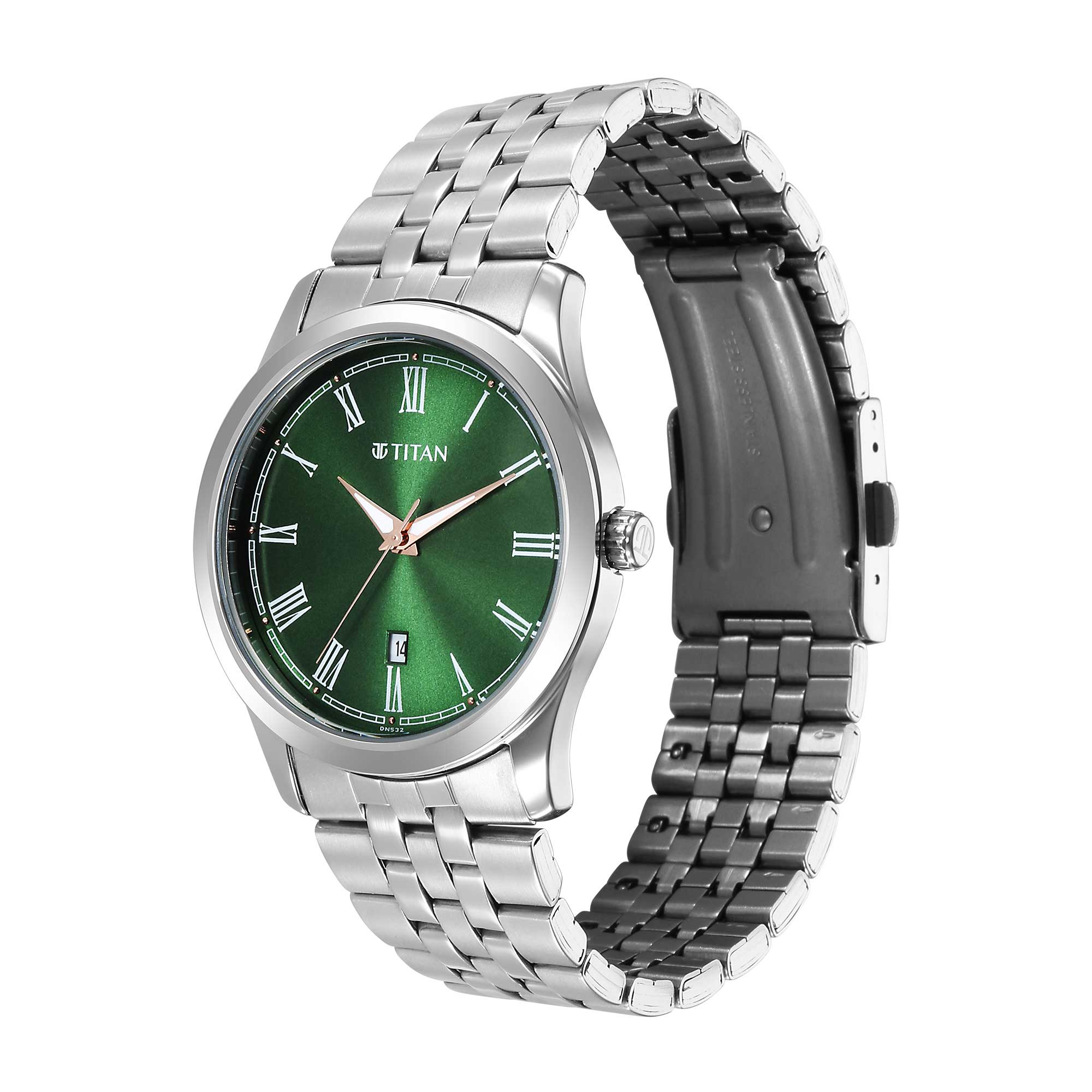 Titan Urban Green Dial Analog Metal Strap Watch for Men