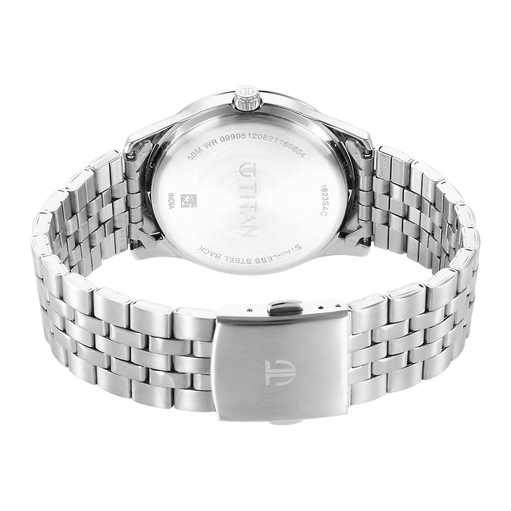 Titan Urban Analog Silver White Dial Metal Strap Watch for Men