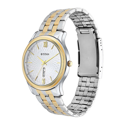 Titan Metal White Dial Analog with Day and Date Metal Strap watch for Men