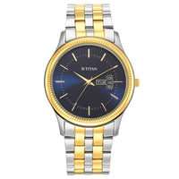 Titan Trendsetter Blue Dial Analog with Day & Date Stainless Steel Strap Watch for Men