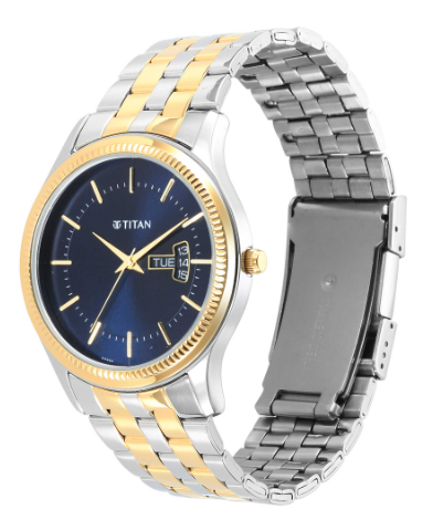 Titan Trendsetter Blue Dial Analog with Day & Date Stainless Steel Strap Watch for Men