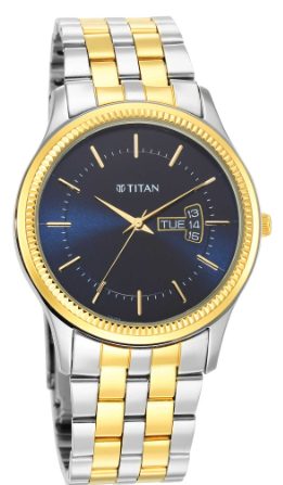 Titan Trendsetter Blue Dial Analog with Day & Date Stainless Steel Strap Watch for Men
