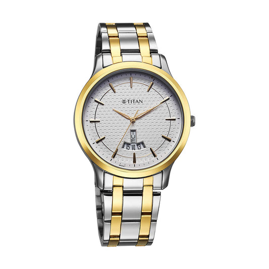 Titan White Dial Metal Strap Watch for Men