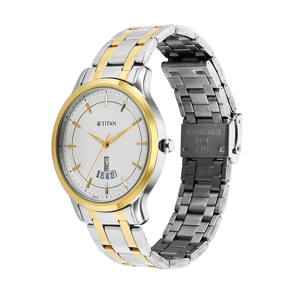 Titan White Dial Metal Strap Watch for Men