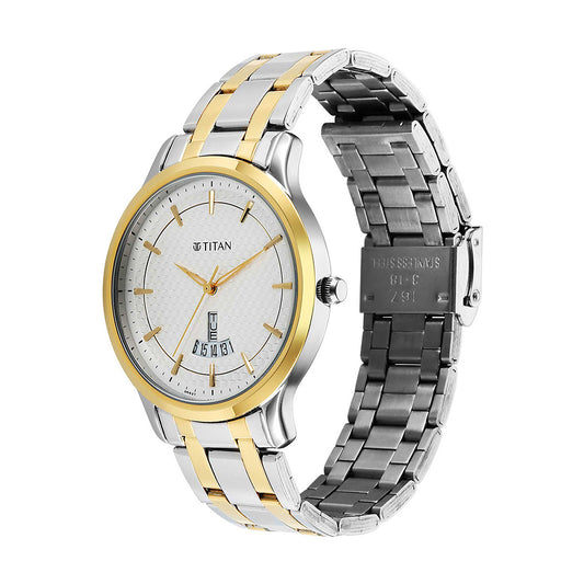 Titan White Dial Metal Strap Watch for Men